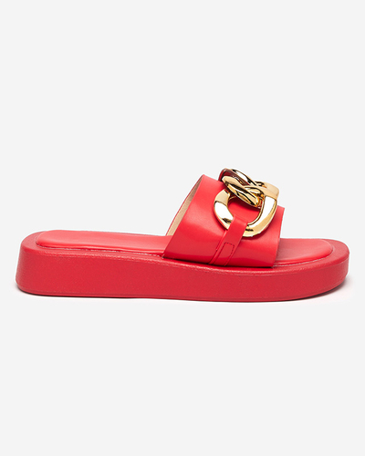Rote Damenpantoffeln mit goldener Kette Reteris - Schuhe