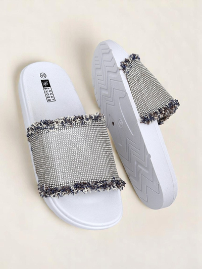 Royalfashion Damen Pantoletten mit flacher Sohle SparkleWalk