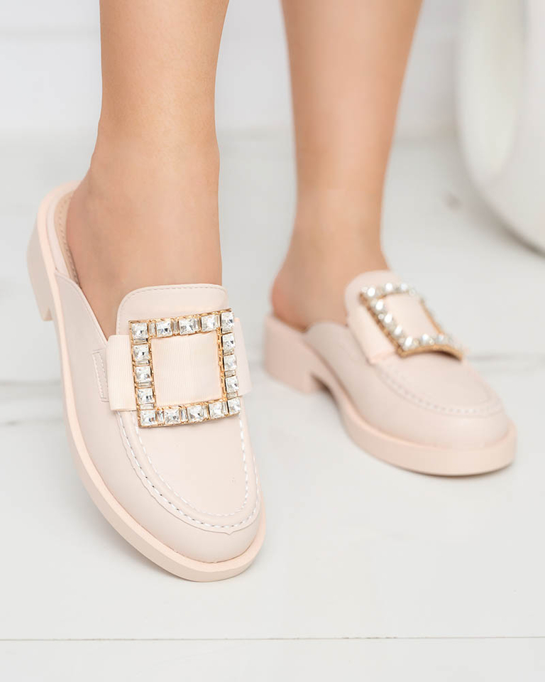 Beige Hausschuhe für Damen a'la Loafer Delaqi - Schuhe