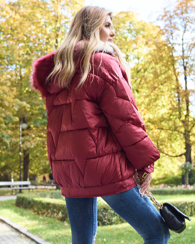 Maroon Damen-Winterjacke mit synthetischer Daunenfüllung - Kleidung