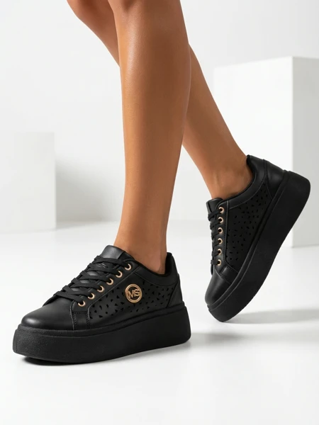 Aurelia Nero - Schwarze Royalfashion Plateauschuhe aus Öko-Leder, Modell LH201-8