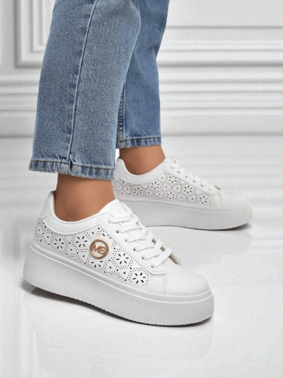 Damen Aelia Royalfashion Plateausneakers weiße Ajouré-Sneakers Ecru