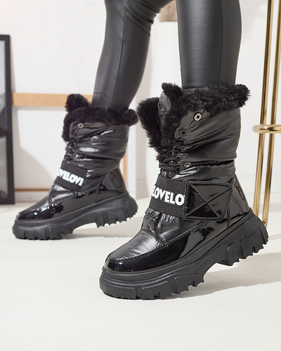 Damen-Schneestiefel mit flacher Sohle in Schwarz Sapollo- Footwear