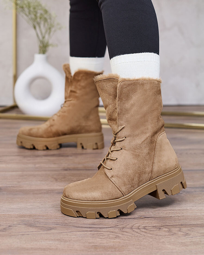 Royalfashion Hellbraune Damen-Schnürstiefel Cavenma