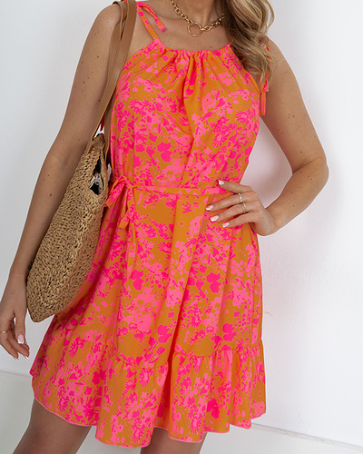 Orange gemustertes Sommerkleid für Damen - Kleidung