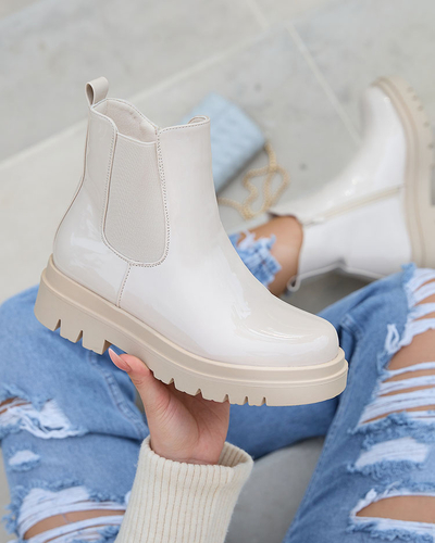 Royalfashion Бежеві лаковані жіночі утеплені черевики Angel Steps