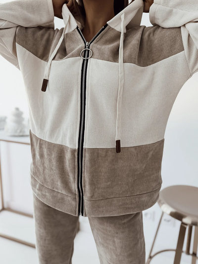 Royalfashion Damen-Sport-Set in beige gestreift