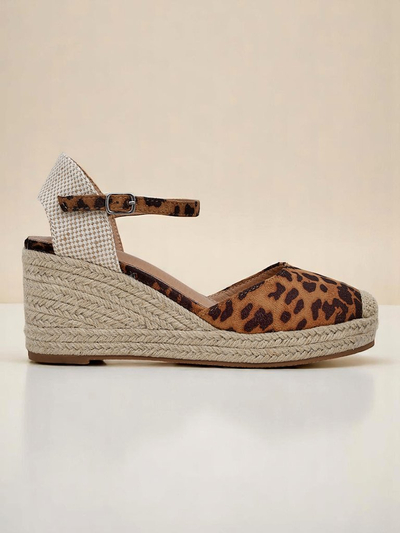 Aurelia Leopard Royalfashion Damen Keilabsätze Öko-Leder Camel