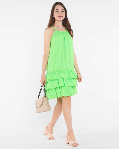 Grünes Trägerkleid für Damen mit Rüschen - Kleidung