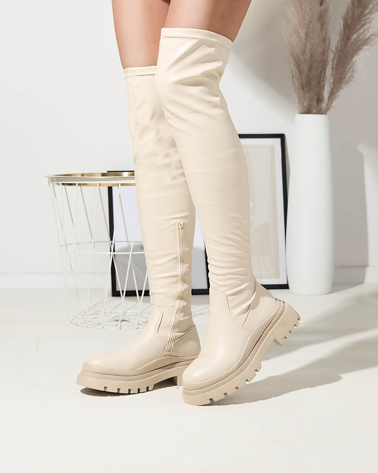 OUTLET Beige Damenstiefel mit dickerer Sohle Amerima- Footwear