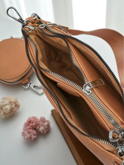 Damenhandtasche Aurora Multi aus Öko-Leder hellbraun Kette Reißverschluss