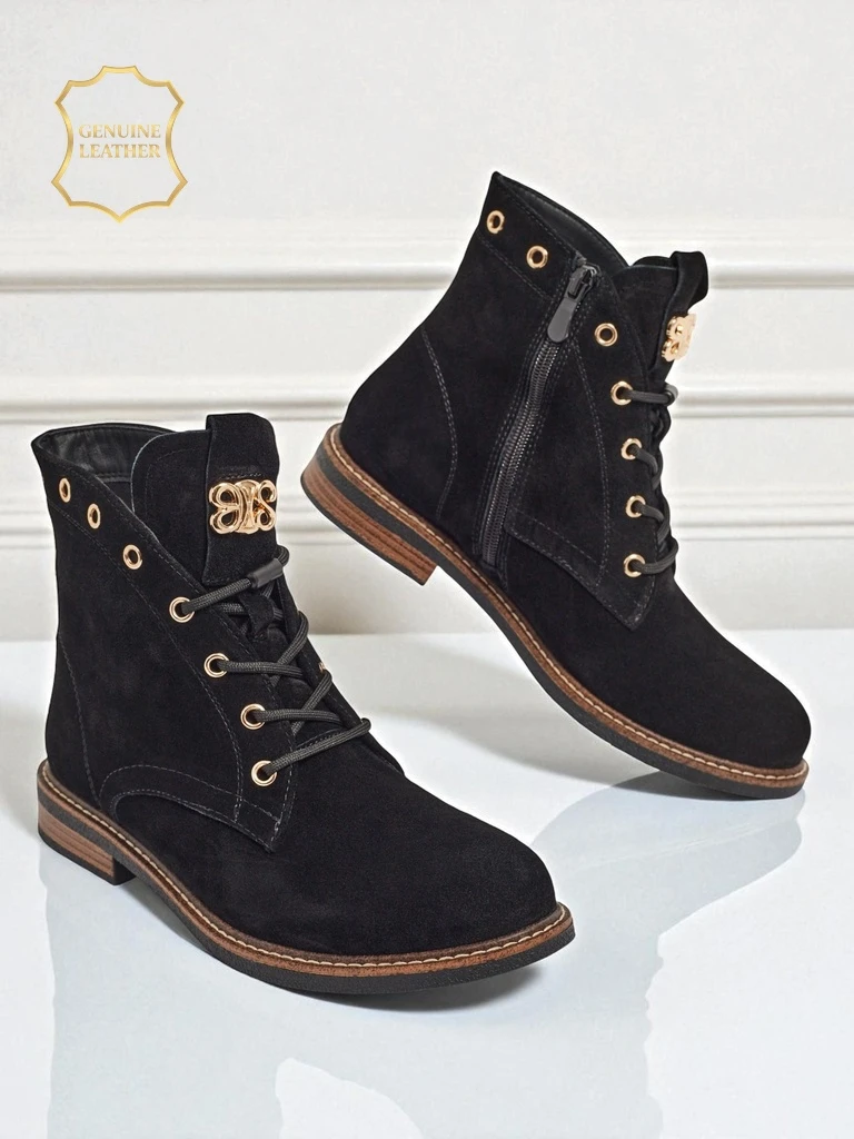 Botki damskie Aurelia Romano z naturalnego zamszu – brązowe, z futerkiem