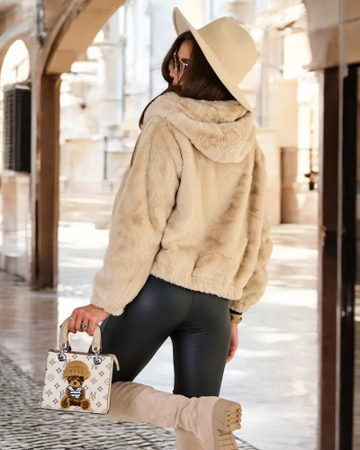 Royalfashion Beige Damen-Pelzimitatjacke