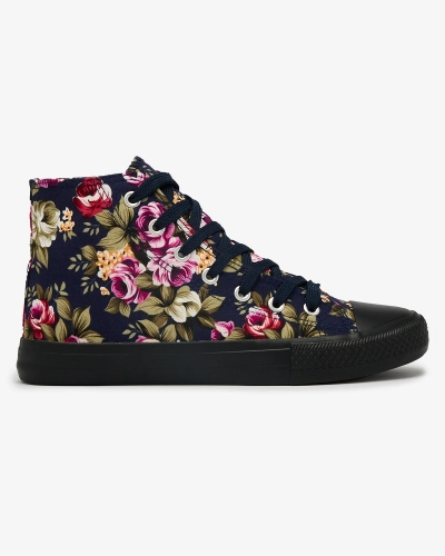 Royalfashion Damen hohe marineblaue Sneakers mit bunten Blumen Soxic