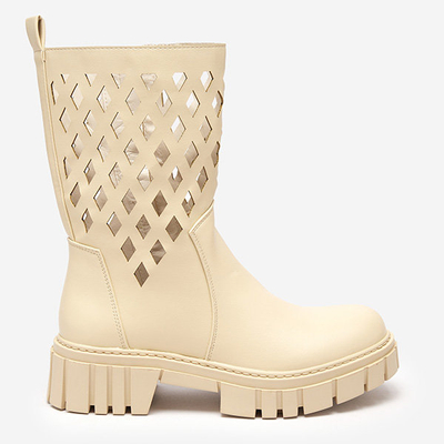 Beige Damenstiefel mit Lochmuster und flachem Absatz Yoki - Footwear