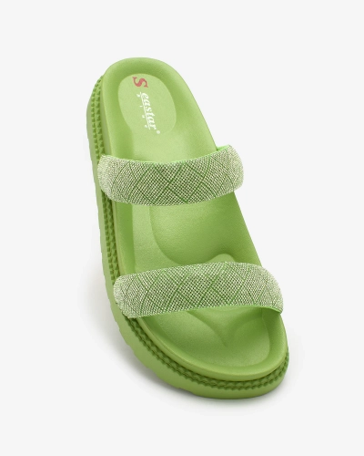 Royalfashion Neon Grün Damen Zirkonia Sparkle Sliders