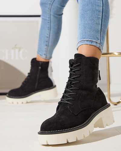 Schwarze Damenstiefel auf niedrigem Pfosten Savet - Footwear