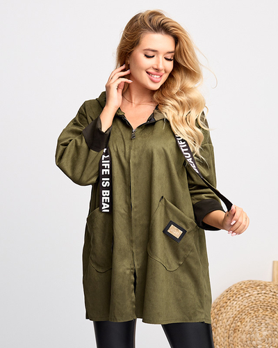 Dunkelgrüne Öko-Wildlederjacke für Damen - Kleidung