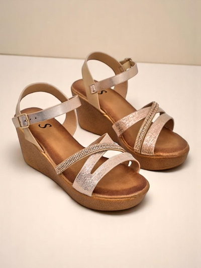 Royalfashion Damen Wedge-Sandalen mit Strass und Glitzer Eclat
