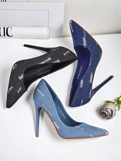 Royalfashion Damen High Heels Pumps Denim Chic