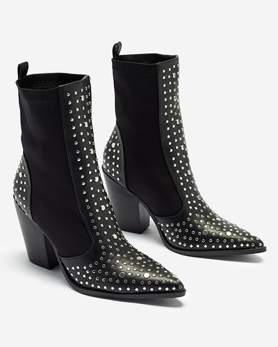 Schwarze Cowboystiefel auf einem höheren Stiletto mit Strasssteinen Ricci- Footwear