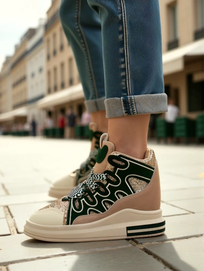 Royalfashion Hohe Damensportschuhe mit verstecktem Keil Oblaffi
