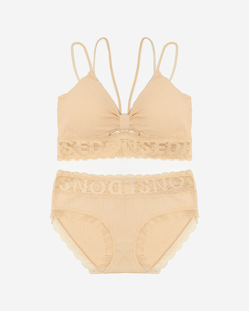 Бежевий жіночий комплект білизни з мереживом - Нижня білизна