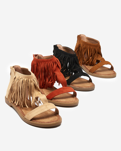 Damensandalen mit schwarzen Fransen Clov- Footwear