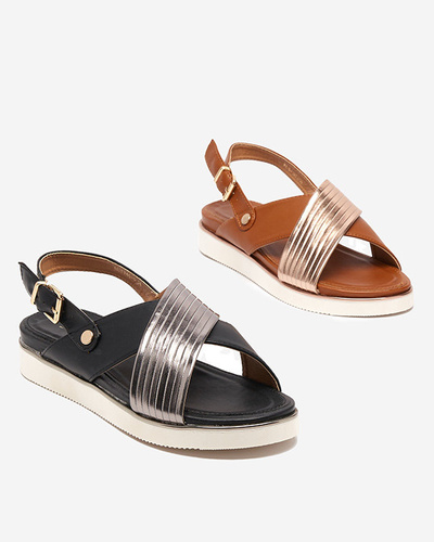 Schwarze Damensandalen mit silbernem Gürtel Gerii- Schuhe