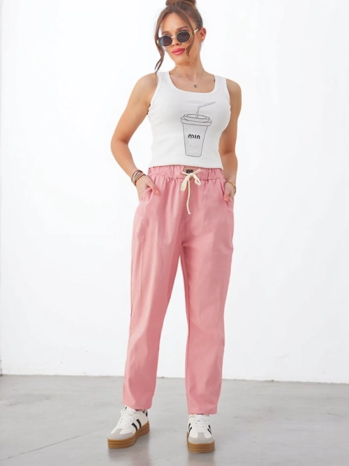 Royalfashion бавовняні прямі жіночі штани з зав'язкою на талії