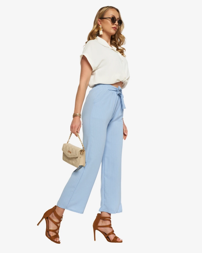 Blaue weite Stoffhose für Damen - Kleidung