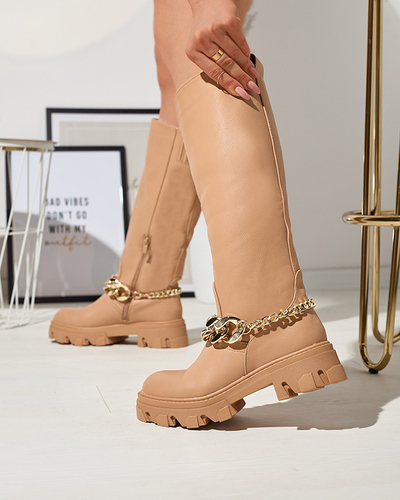 Braune Damenstiefel mit Kette Sudzi- Footwear