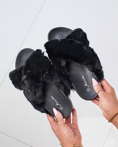 Hausschuhe mit Fell in Schwarz Mashte - Footwear