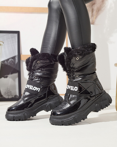 Damen-Schneestiefel mit flacher Sohle in Schwarz Sapollo- Footwear