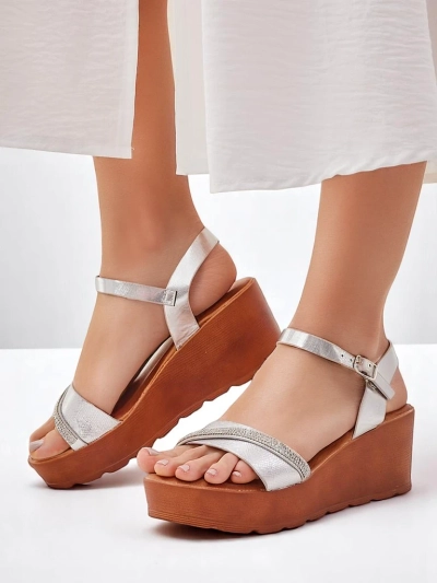Royalfashion Damen Wedge-Sandalen mit Rhinestones und Glitzer Aurora Glow