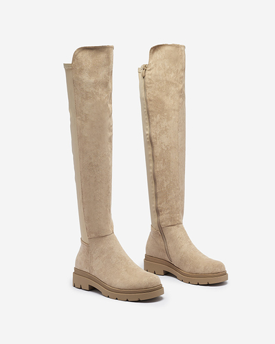 Hellbraune kniehohe Damenstiefel aus Ökowildleder Vexis - Footwear