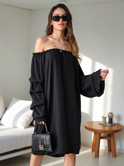 Royalfashion Glattes Damenkleid im spanischen Stil mit Rüschen