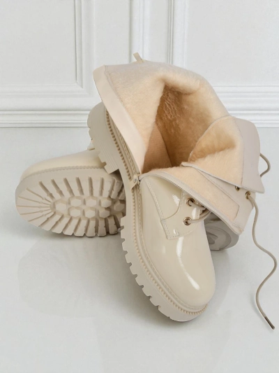 Beige Ariadne Stiefeletten aus Öko-Leder mit Reißverschluss, runde Spitze, stilvoll