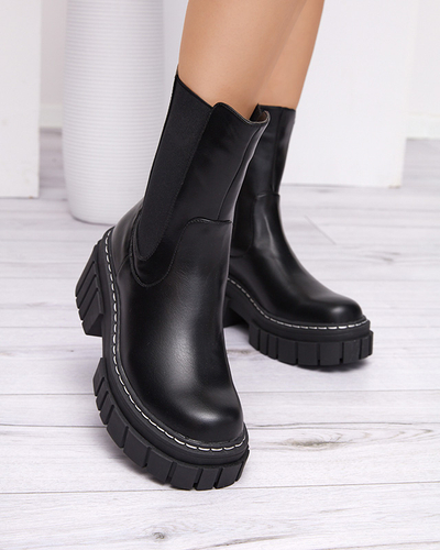 Schwarze hohe Damenstiefel mit Kunstleder Eareulia - Schuhe