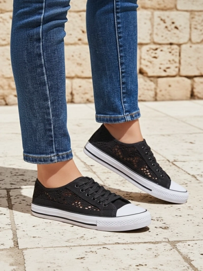 Atmungsaktive Damen-Sneaker Calista Nero mit Spitze - Sommer-/Frühlingskollektion