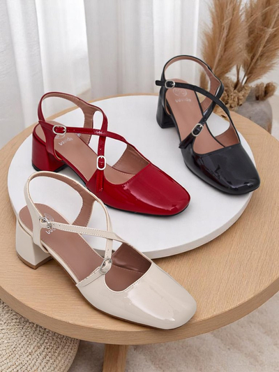 Royalfashion Damenschuhe mit niedrigem Absatz und dekorativen Riemchen Lollita