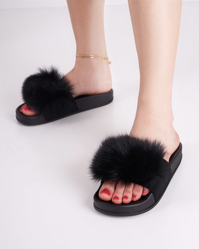 OUTLET Schwarze Hausschuhe mit Fell Nate - Schuhe