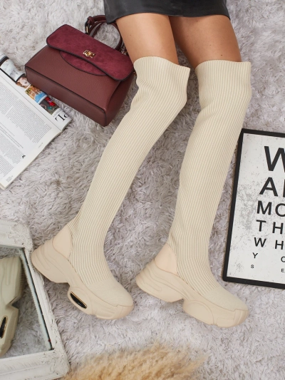 Lange Damen Schlupf-Overknee-Stiefel mit dicker Sohle Ravmora