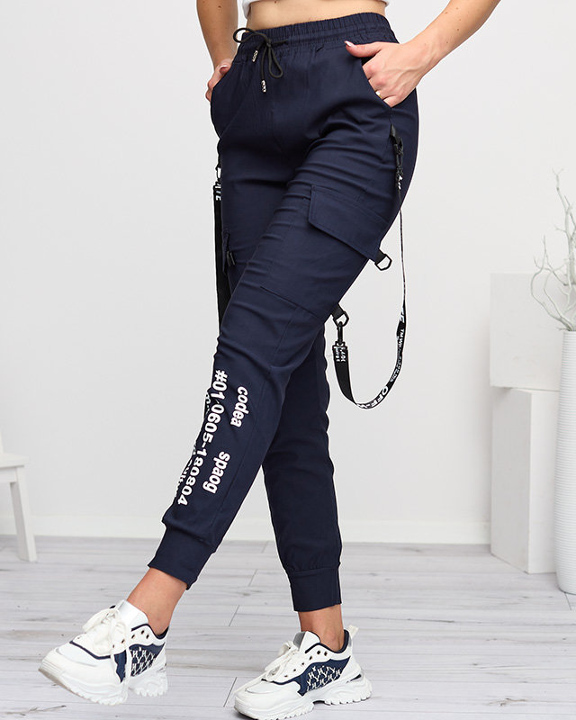Marineblaue Cargohose für Damen mit Aufschriften - Kleidung