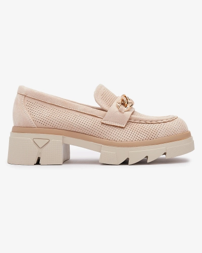 Öko-Wildleder Mokassins mit Goldverzierung in Beige Zaffix- Footwear