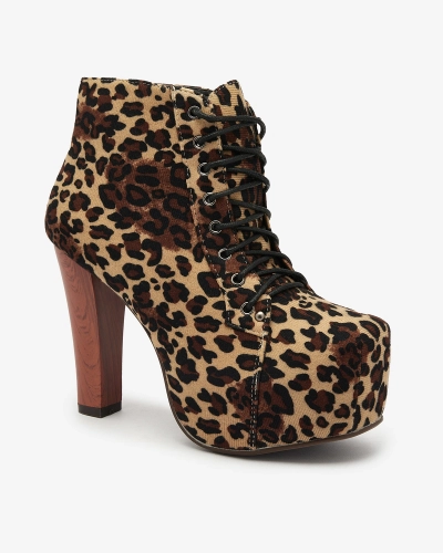 Royalfashion Beige Damenstiefel mit hohem Stiletto und Leopardenmuster Seficone
