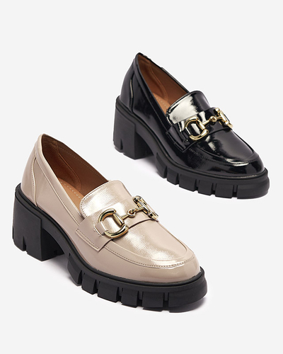 Hellbraune lackierte Damenmokassins mit Ornament Neriea - Footwear