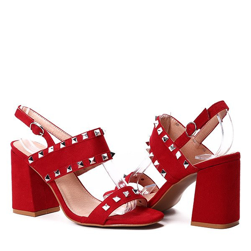 Czerwone sandałki na słupku - Obuwie