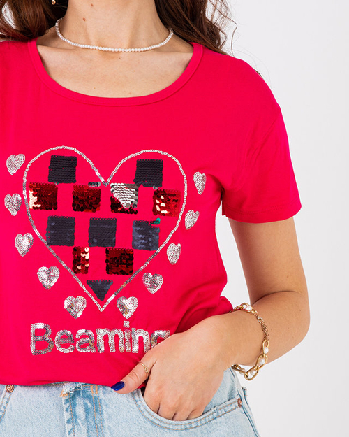 Жіноча футболка кольору фуксія з принтом