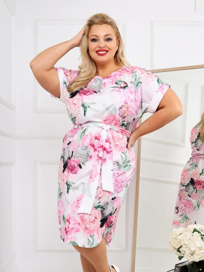 Royalfashion Damenknielanges Kleid mit kurzen Ärmeln und Rosenbindung